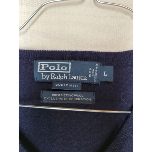 Polo Ralph Lauren Men's SZ L Sweater Merino Wool V Neck Long Sleeve Blue - Picture 5 of 8